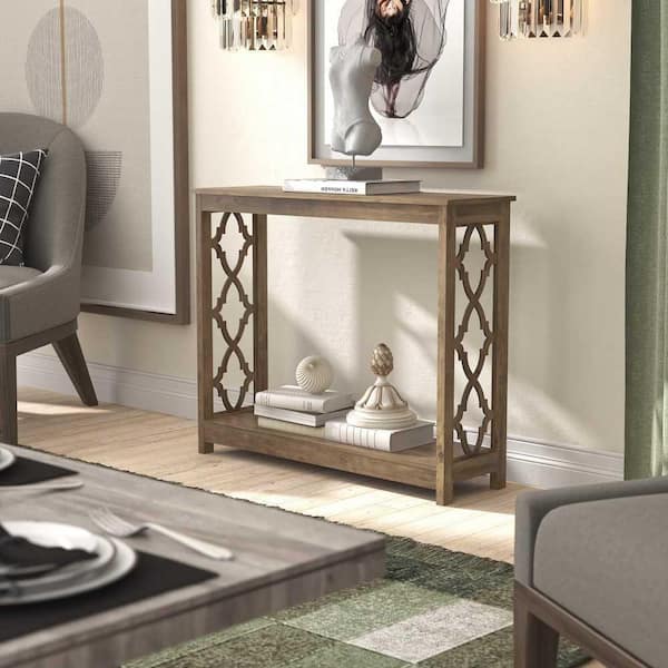 GALANO Heron 38.1 in. Knotty Oak Standard Rectangle Wood Console Table