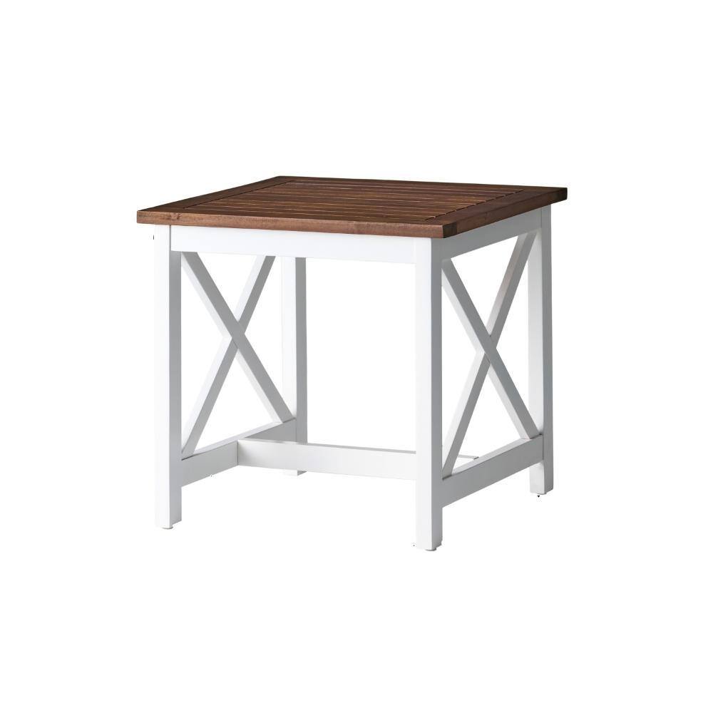 Rustic Farmhouse Brown and White Wood Square End Table