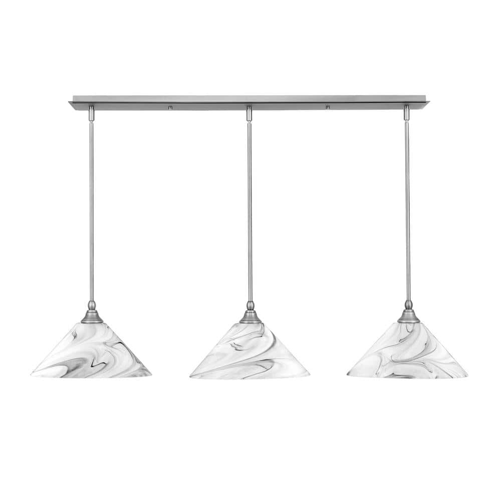 Livingston 100-Watt 3-Light Nickel Shaded Pendant Light with 12 in. Onyx Sw