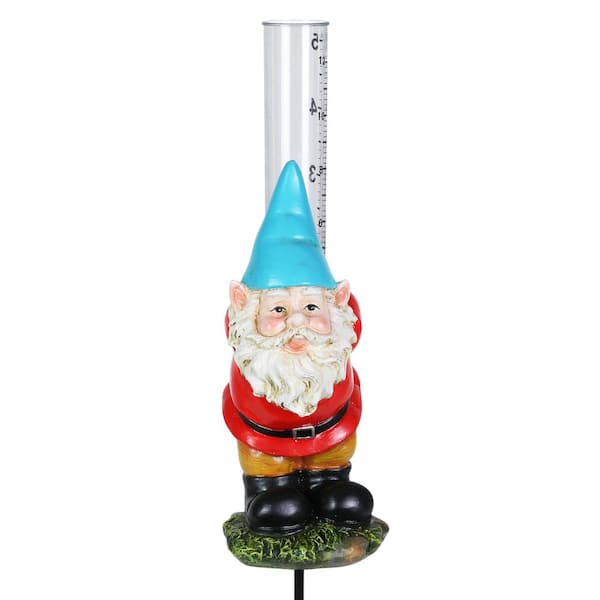 Exhart 1.33 ft. Rain Gauge Hat Gnome Blue Resin Plant Stake 72138