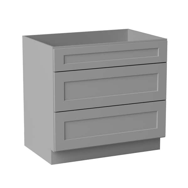 36 in. W x 24 in. D x 34.5 in. H Ready to Assemble Solid Wood Shaker Drawer Base Kitchen Cabinet in Light Grey