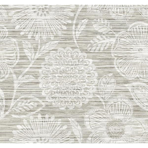 17.08 sq. ft. Harbor Grey Faux Grass Floral Vinyl Peel and Stick Wallpaper Roll
