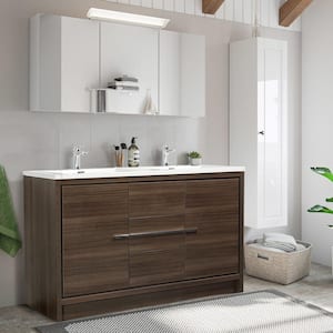 60 in. W x 19.70 in. D x 39.10 in. H Oak Freestanding Bath Vanity with White Sink White Countertop, Soft-Close Drawer