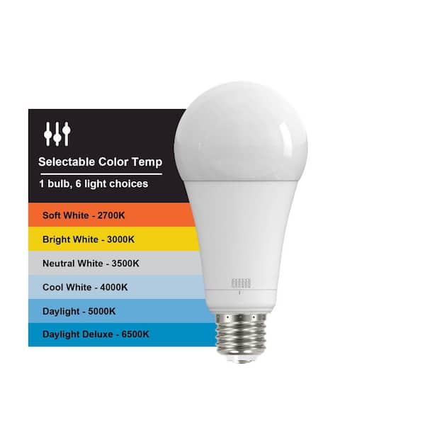 50/100/150-Watt Equivalent 3-Way A21 Non-Dimmable LED Light Bulb Selectable Color Temperature (1-Pack)