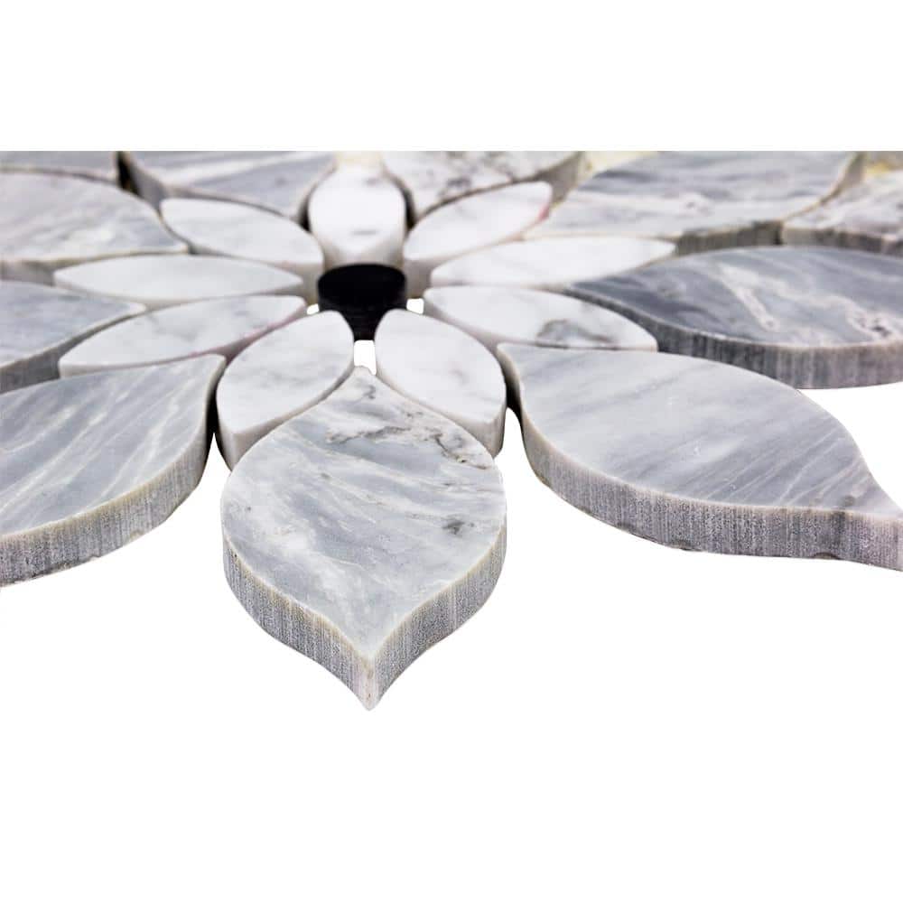 Thistle Blue Marble Flower Mosaic Tile Sheet