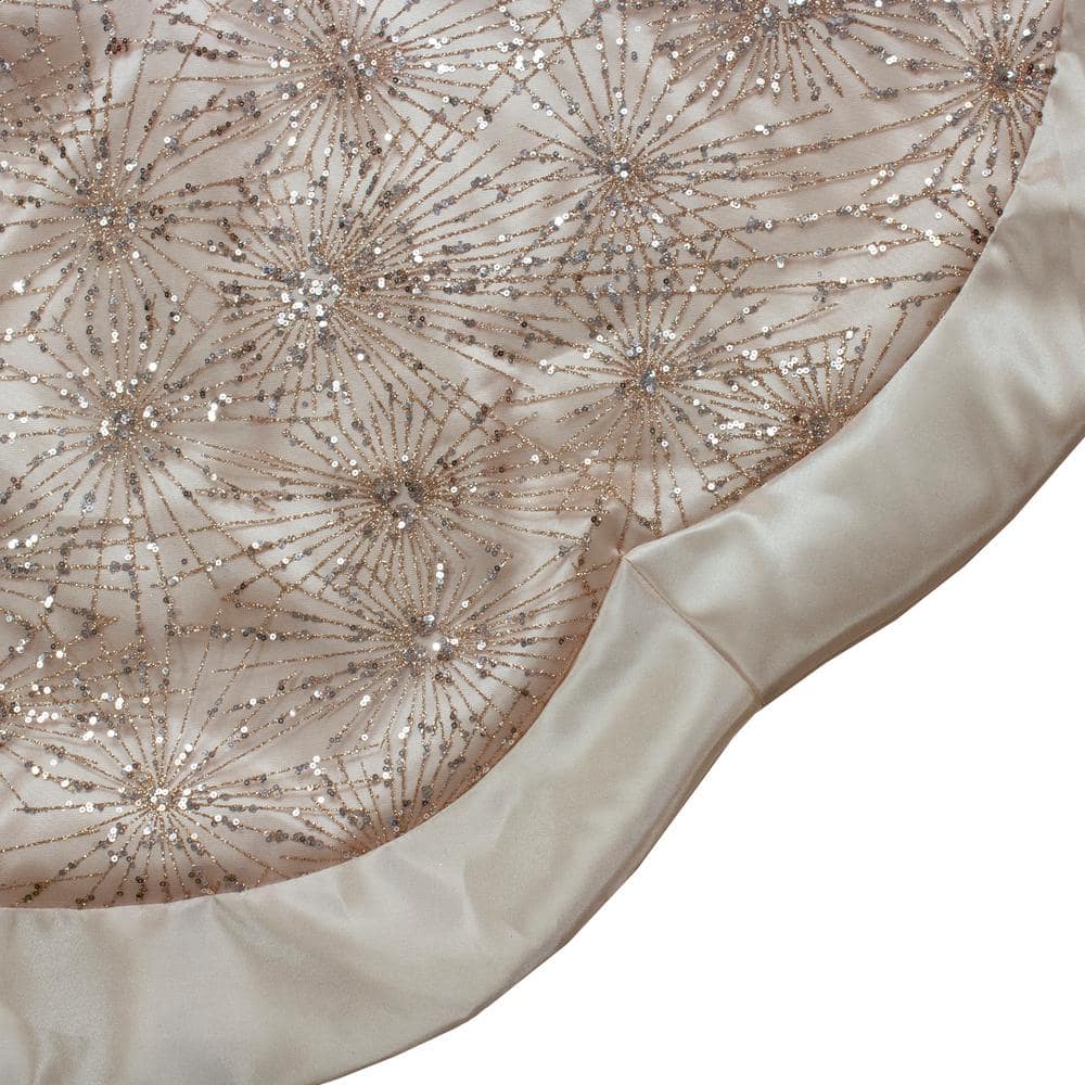 48-Inch Rose Gold Sequin and Glitter Satin Christmas Tree Skirt