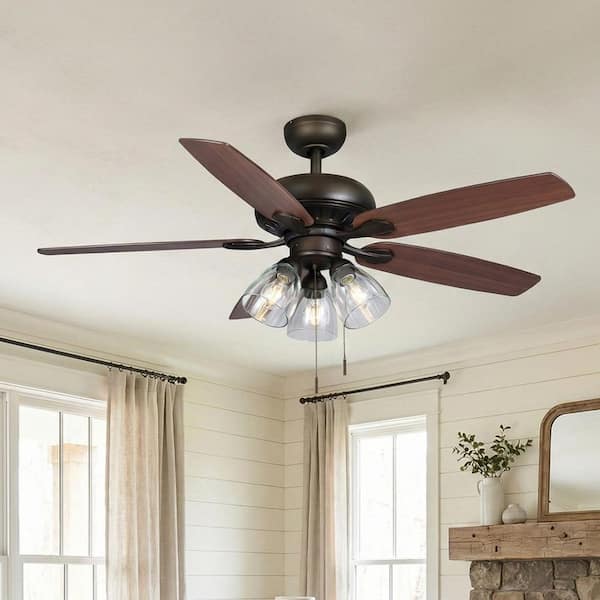 Rockport 52 in. Indoor LED Bronze Ceiling Fan with Light Kit, Downrod, and 5 Reversible Blades