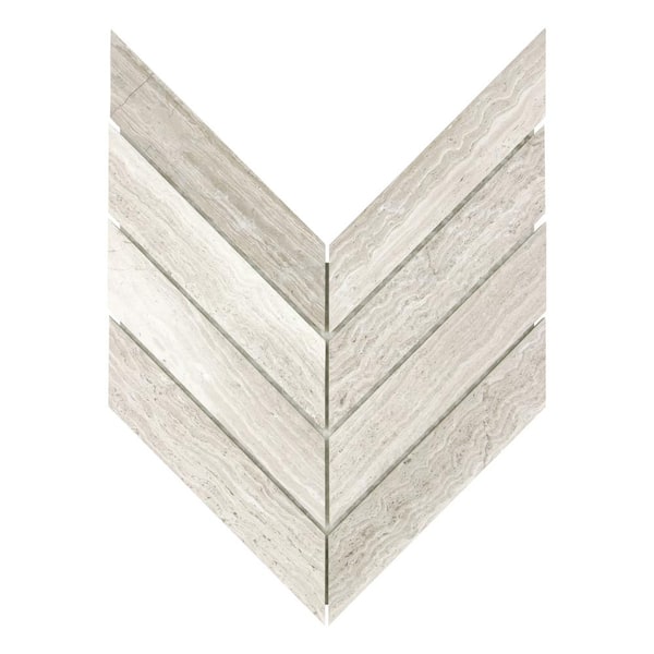 sunwings Chevron Mosaic Backsplash 8.7x7.7In. Honed Grey Wood Marble Herringbone Floor and Wall Tile (4.6 Sq. Ft./Box)