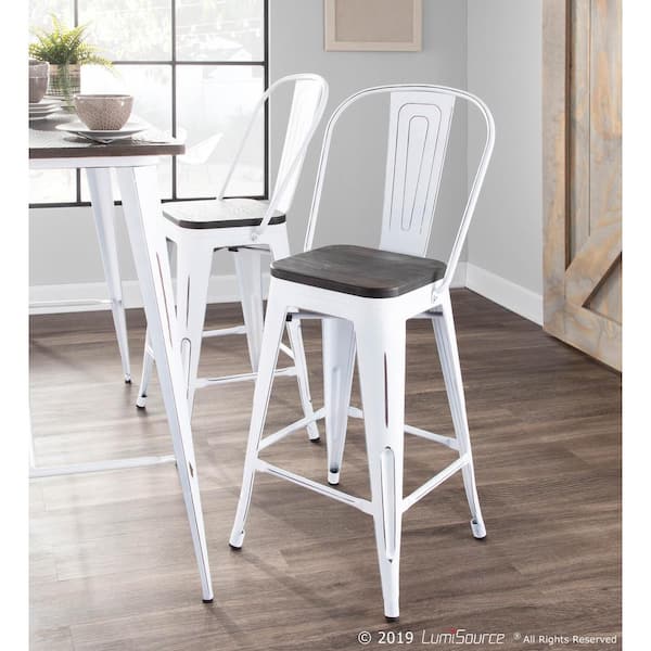 Oregon Vintage White and Espresso High Back Counter Stool (Set of 2)