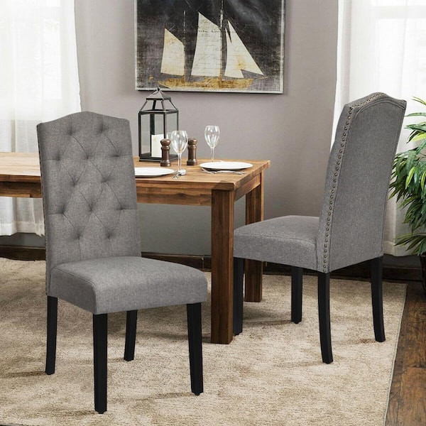 gray cloth dining chairs