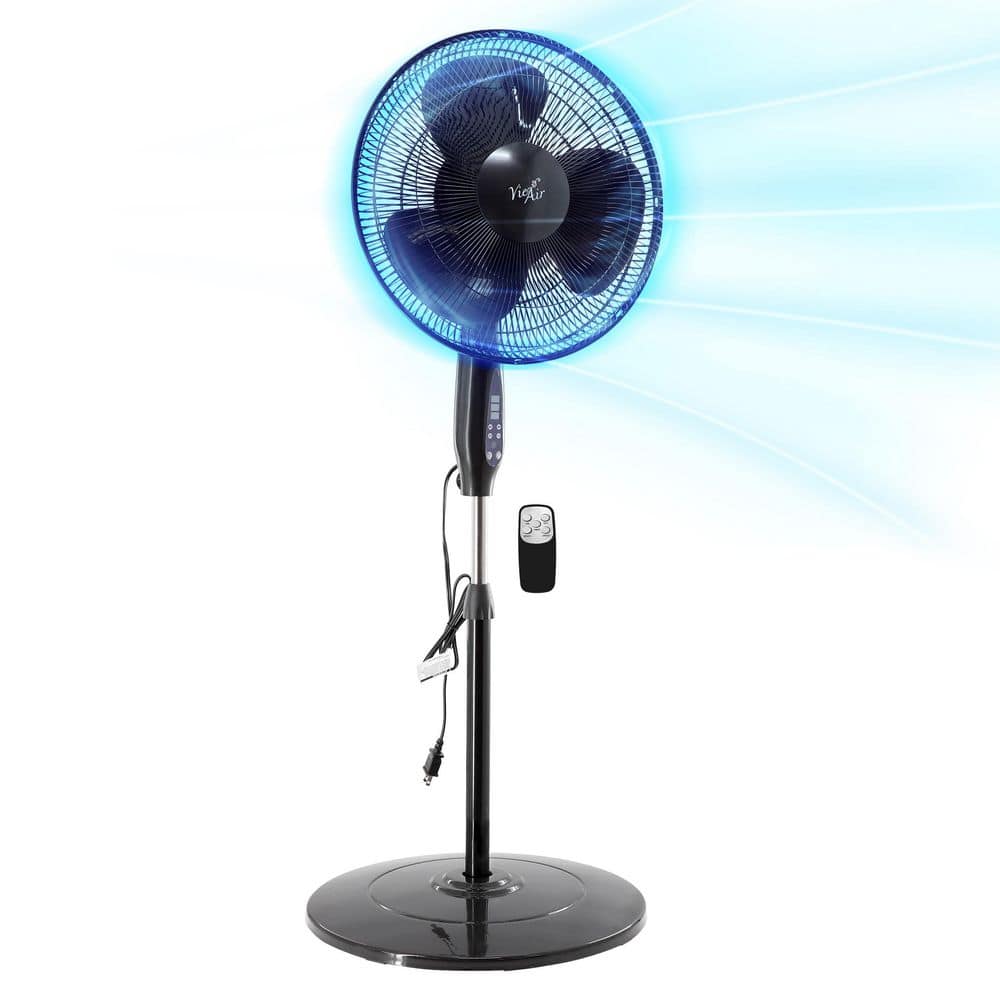 Vie Air 16 Inch Black Aluminum Remote Controlled Oscillating Pedestal Fan