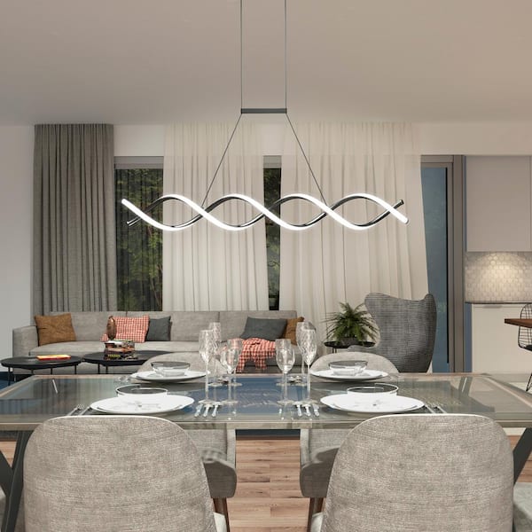 Artika DNA Linear 16-Watt 1 Light Black Modern Integrated LED Pendant Light Fixture for Dining Room or Kitchen