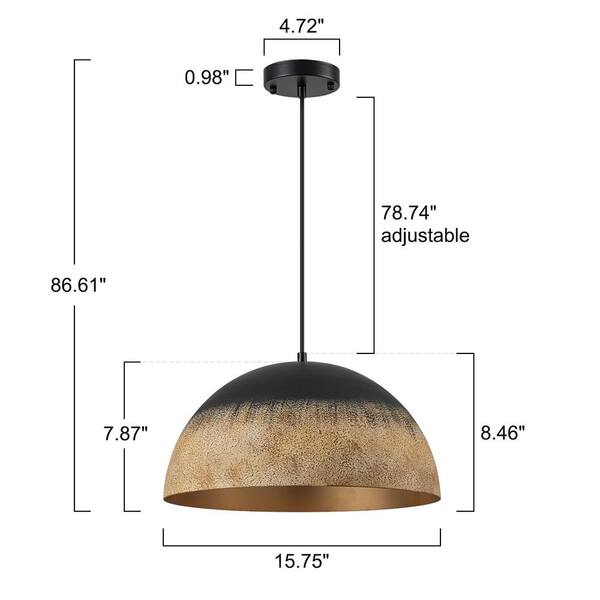 LLHZSY 15.75 in. 1-Light Black and Muddy Yellow Farmhouse Dome Pendant Light for Kitchen Island 81010000064328 LLHZSY 15.75 in. 1-Light Black and Muddy Yellow Farmhouse Dome Pendant Light for Kitchen Island 81010000064328