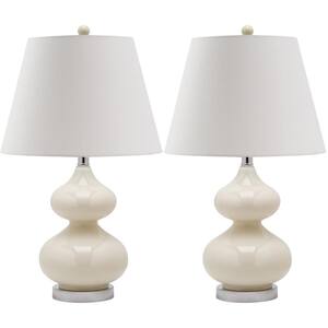 Eva 24 in. Pearl Grey Double Gourd Glass Table Lamp with Off-White Shade (Set of 2)