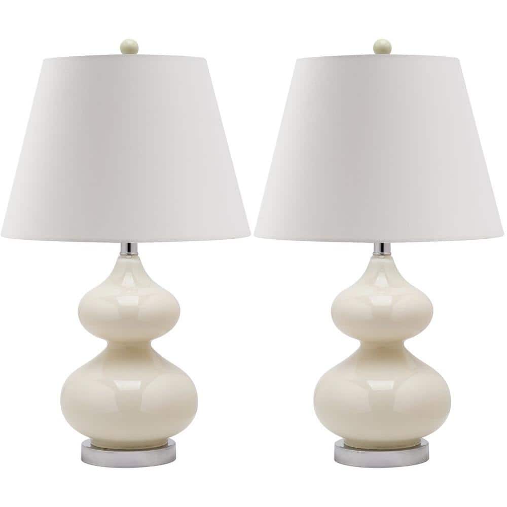 Elegant Pearl White Glass Table Lamp Set with Cotton Shade