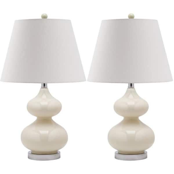 SAFAVIEH Eva 24 in. Pearl Grey Double Gourd Glass Table Lamp with Off-White Shade (Set of 2)