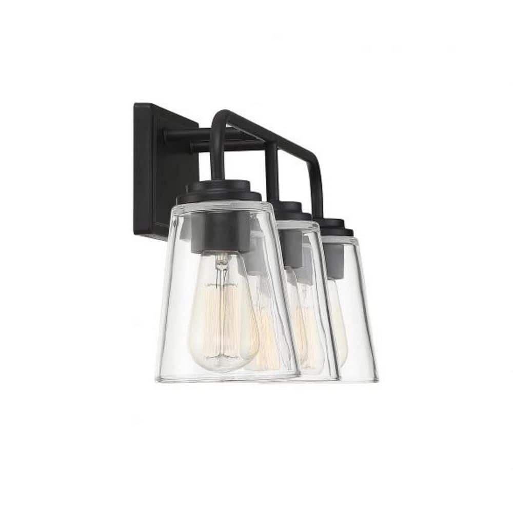 Sleek Matte Black 24" Outdoor Vanity Light with Dimmable Clear Glass Shades