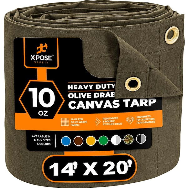Canvas Heavy-Duty 14 ft. W X 20 ft. L Olive Drab 10 oz. Tarp