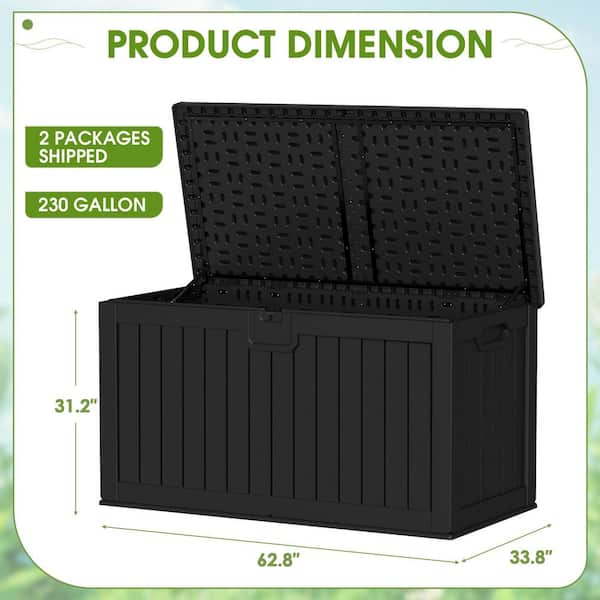 Tozey 230 Gal. Resin Storage Deck Box for Outdoor Indoor, Black T