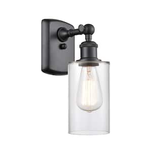 Clymer 1-Light Matte Black Clear Wall Sconce with Clear Glass Shade