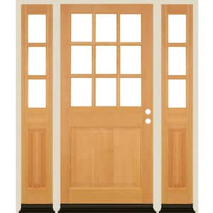 64 in. x 80 in. 9-Lite with Beveled Glass Left Hand Clear Stain Douglas Fir Prehung Front Door Double Sidelite