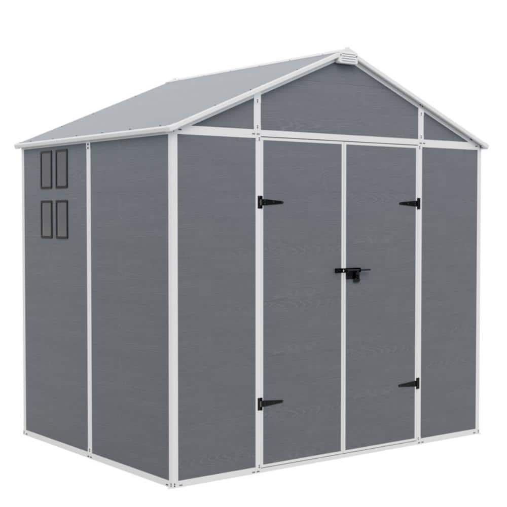 8 ft. W x 6 ft. D Resin Outdoor Storage Shed with Floor, Waterproof Garden Tool Shed with Sloping Roof and Double Door price history on PriceWatchPro