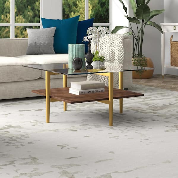 Meyer&Cross Otto 32 in. Brass Square Coffee Table with Glass Top