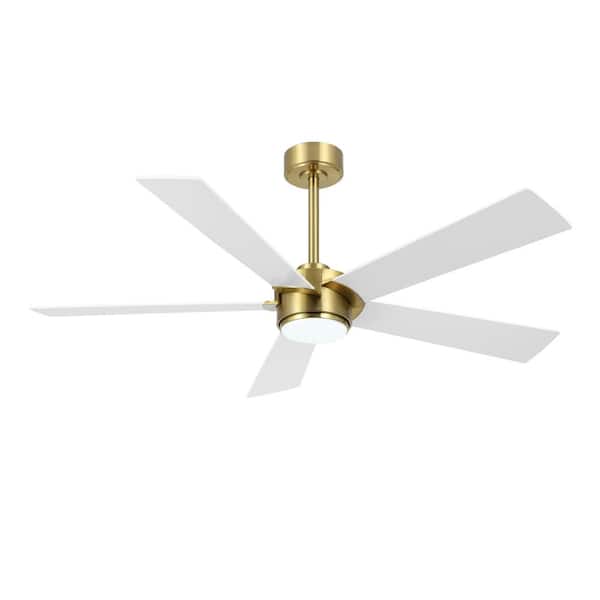 54 in. (4.5 ft.) 5 Blades Indoor Ceiling Fan with Integrated LED and Remote, Gold