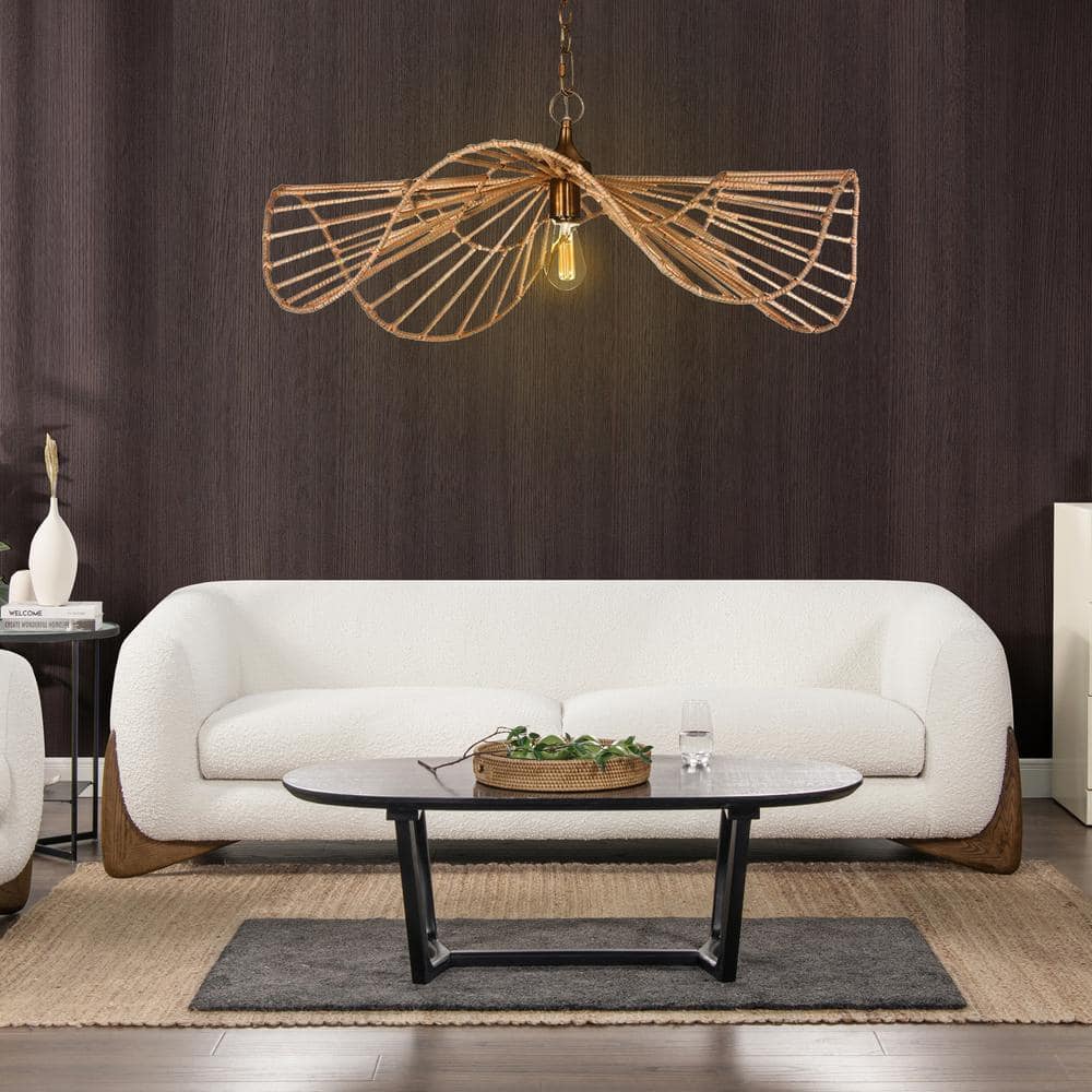 Ivory White Bouclé 90" Sofa with Oak Legs