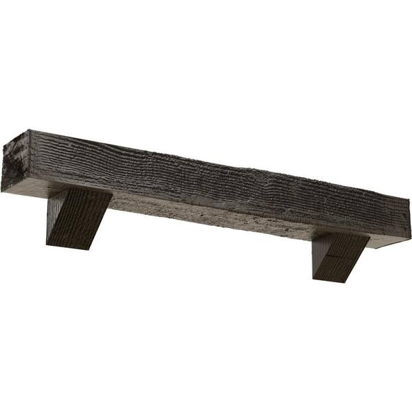 Ekena Millwork 8 in. x 10 in. x 7 ft. Rough Sawn Faux Wood Fireplace Mantel Kit, Breckinridge Corbels, Burnished Honey Dew
