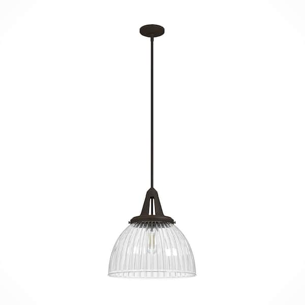 Hunter Cypress Grove 1 Light Onyx Bengal Island Pendant Light with Clear Holophane Glass Shade Dining Room Light