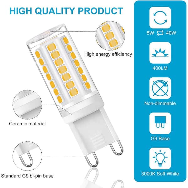 YANSUN 40-Watt Equivalent G9 Base Non-Dimmable LED Light Bulb in Warm White  3000K (15-Pack) H-GD05502G9-15 - The Home Depot