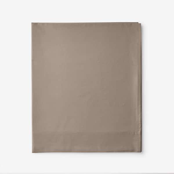 The Company Store Company Cotton Percale Mocha Solid 300-Thread Count Oversized Queen Deep Pocket Flat Sheet