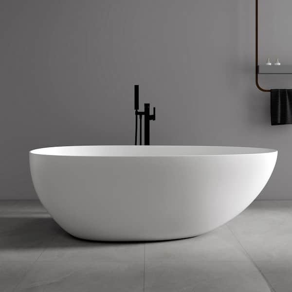 Verna 67 in. x 33 in. Stone Resin Freestanding Soaking Bathtub in White