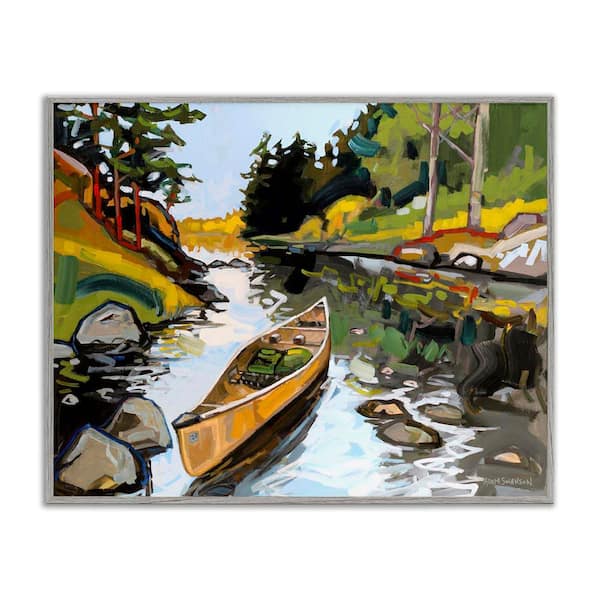 Stupell Industries Canoe Through River by Adam Swanson Gray Framed Nature Giclee Art Print 16 in. x 20 in.