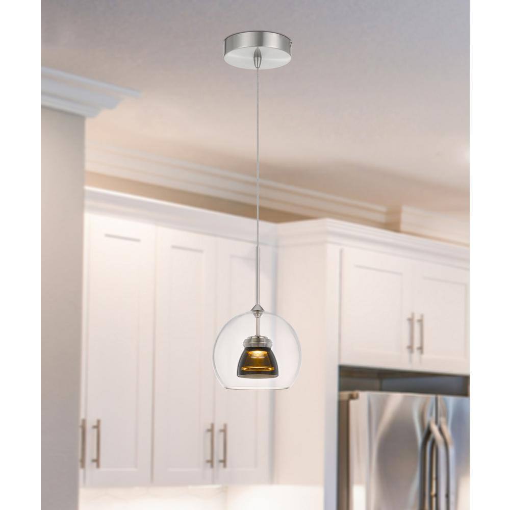 Smoked Gray Double Glass Mini LED Pendant Light, 6W 450 Lumen