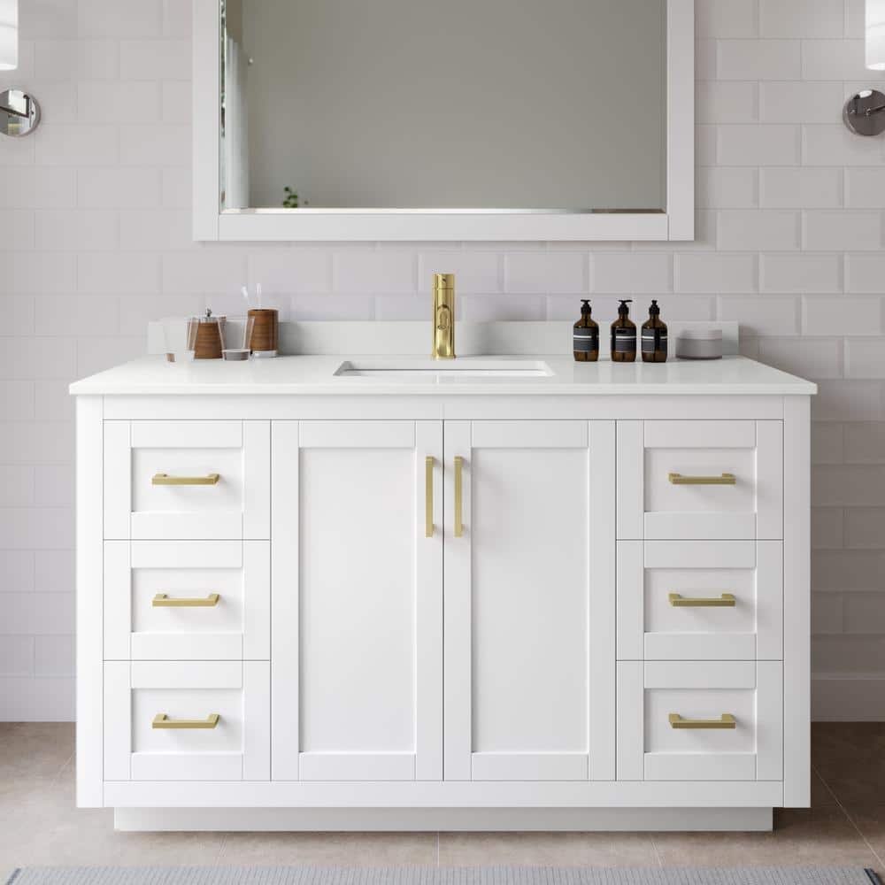 Miranda 54 in. W x 22 in. D x 33.75 in. H Single Bath Vanity in White with White Quartz Top price history on PriceWatchPro