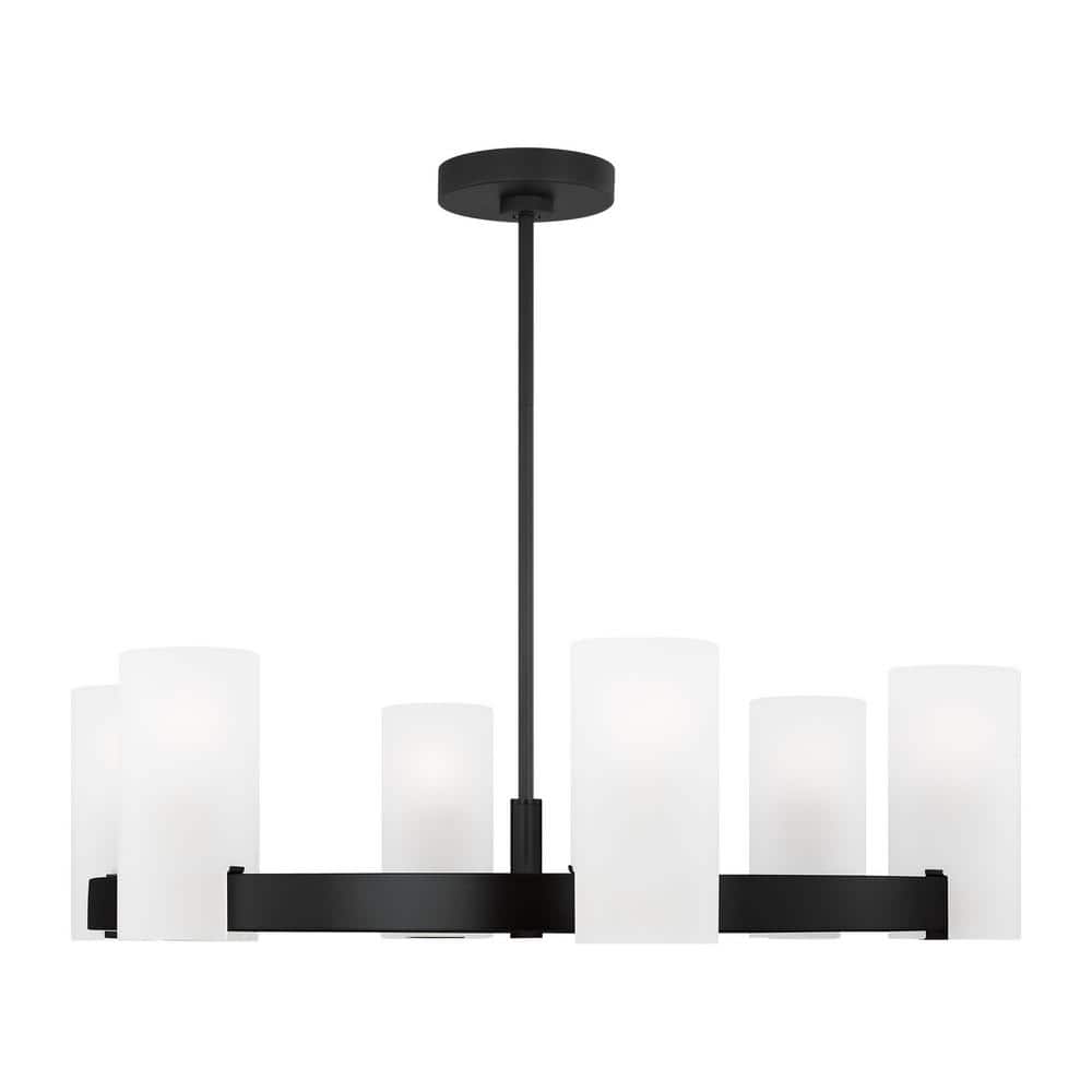 Rhode 6-Light Midnight Black Large Chandelier with Etched Glass Shades and No Bulbs Included price history on PriceWatchPro