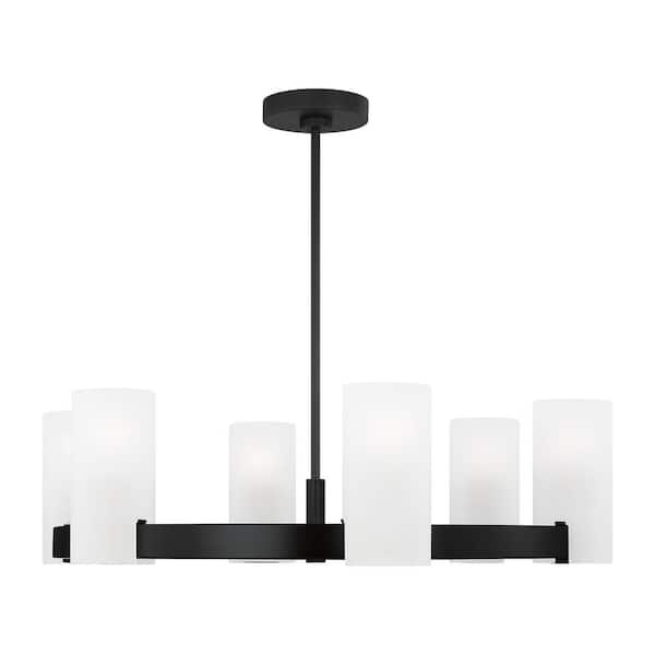SCOTT LIVING Rhode 6-Light Midnight Black Large Chandelier with Etched Glass Shades and No Bulbs Included
