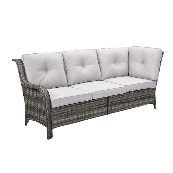 ArcoBay Gray Wicker Right Arm 3-Seat Outdoor Sectional Sofa Patio Sofa with Beige Cushion