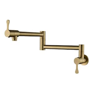 Stainless Steel Wall Mounted Pot Filler Faucet, Commercial Folding Pot Filler Faucet in Brushed Gold