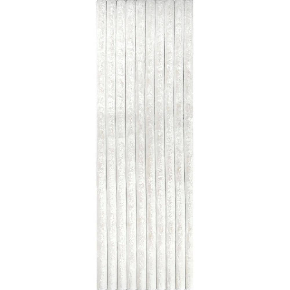Kai Off White Faux Fur Stripe Washable Area Rug