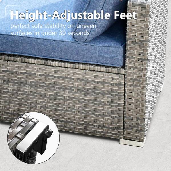 【Pluti】 Rio blue SET XIZZI Gemini 7-Piece Wicker Outdoor Sectional Set with Denim
