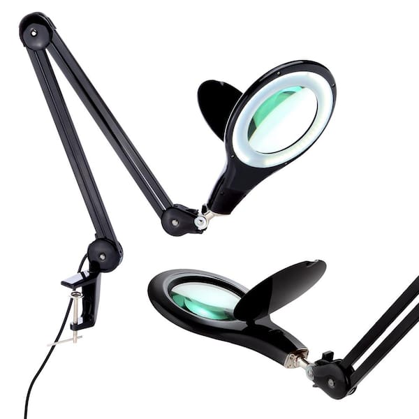 Brightech Lightview Pro 33 in. Classic Black Plug-in Adjustable Swing Arm Integrated 2.25X Magnifying LED Desk Clamp Lamp