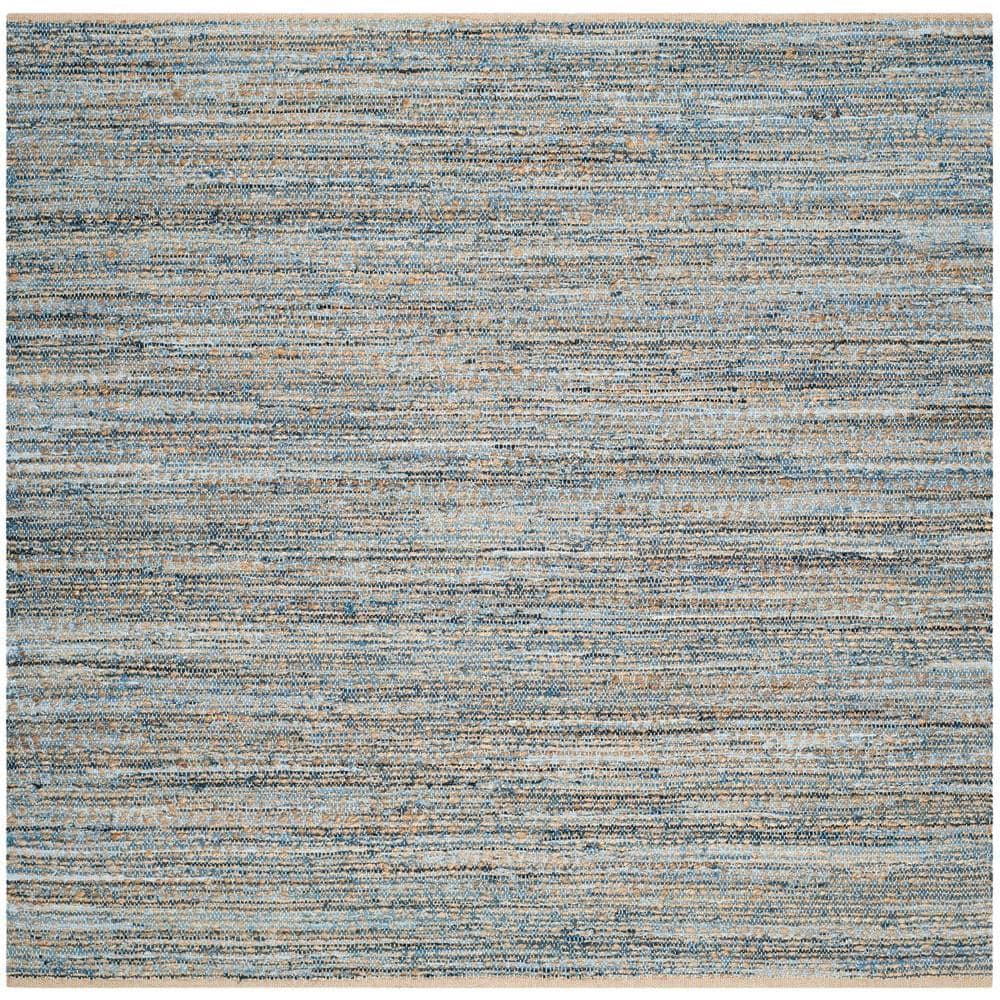 SAFAVIEH Cape Cod Natural/Blue 6 ft. x 6 ft. Square Striped Gradient ...