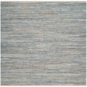 SAFAVIEH Cape Cod Collection CAP350A Handmade Flatweave Coastal Braided Jute Living Room Dining Bedroom Area Rug 4' x 4' Square Natural/Blue