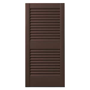 15 in. x 35 in. Open Louvered Polypropylene Shutters Pair in Terra Brown