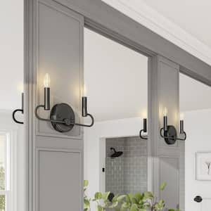 Summit 14 in. 2-Light Matte Black Modern Traditional Vanity with Candelabra-Style Curves