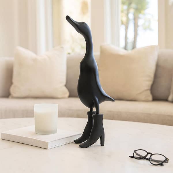 Liv & Skye Black 5 in. x 20 in. Bamboo Wood Duck In Rainboots Decorative Figurine