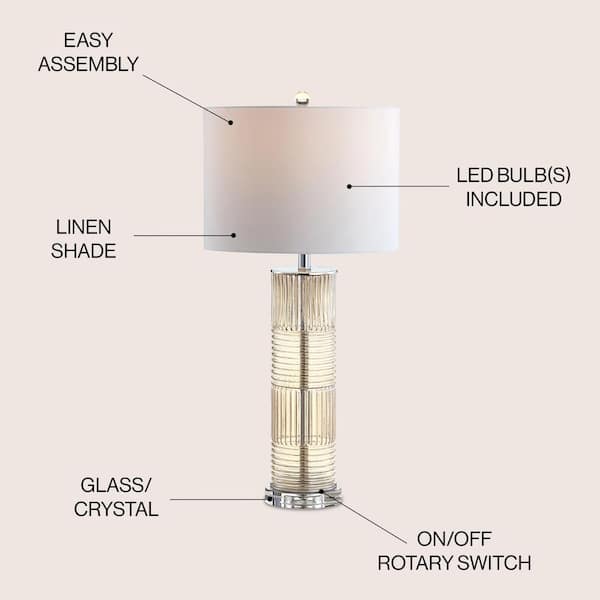 JONATHAN Y Genevieve 30 in. Champagne Glass/Crystal LED Table Lamp